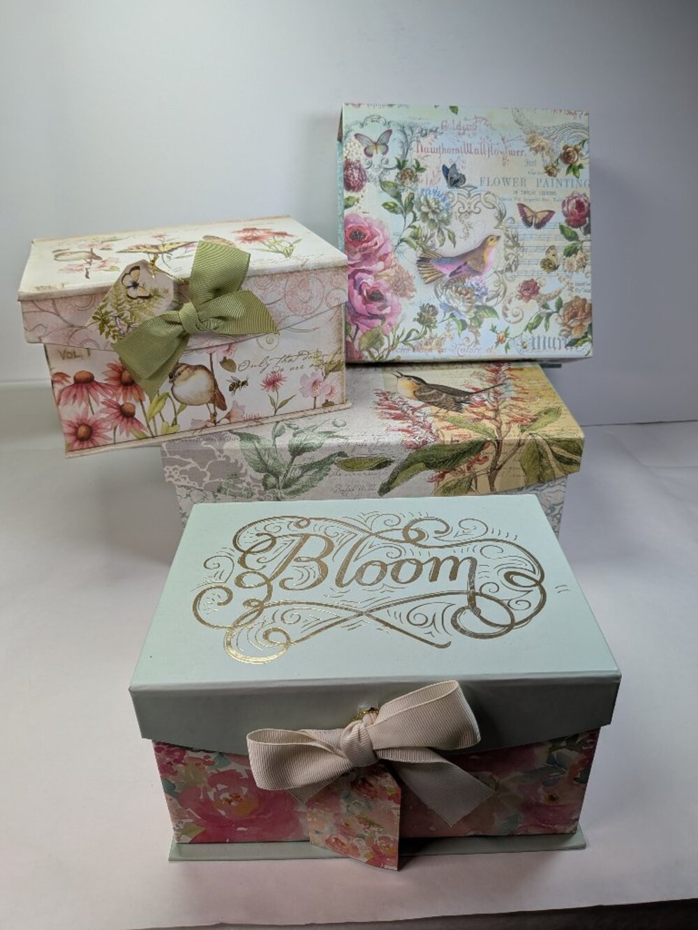Susan Winget Bird Floral Gift Box Bundle 4pc Magnetic Closure Shabby Chic